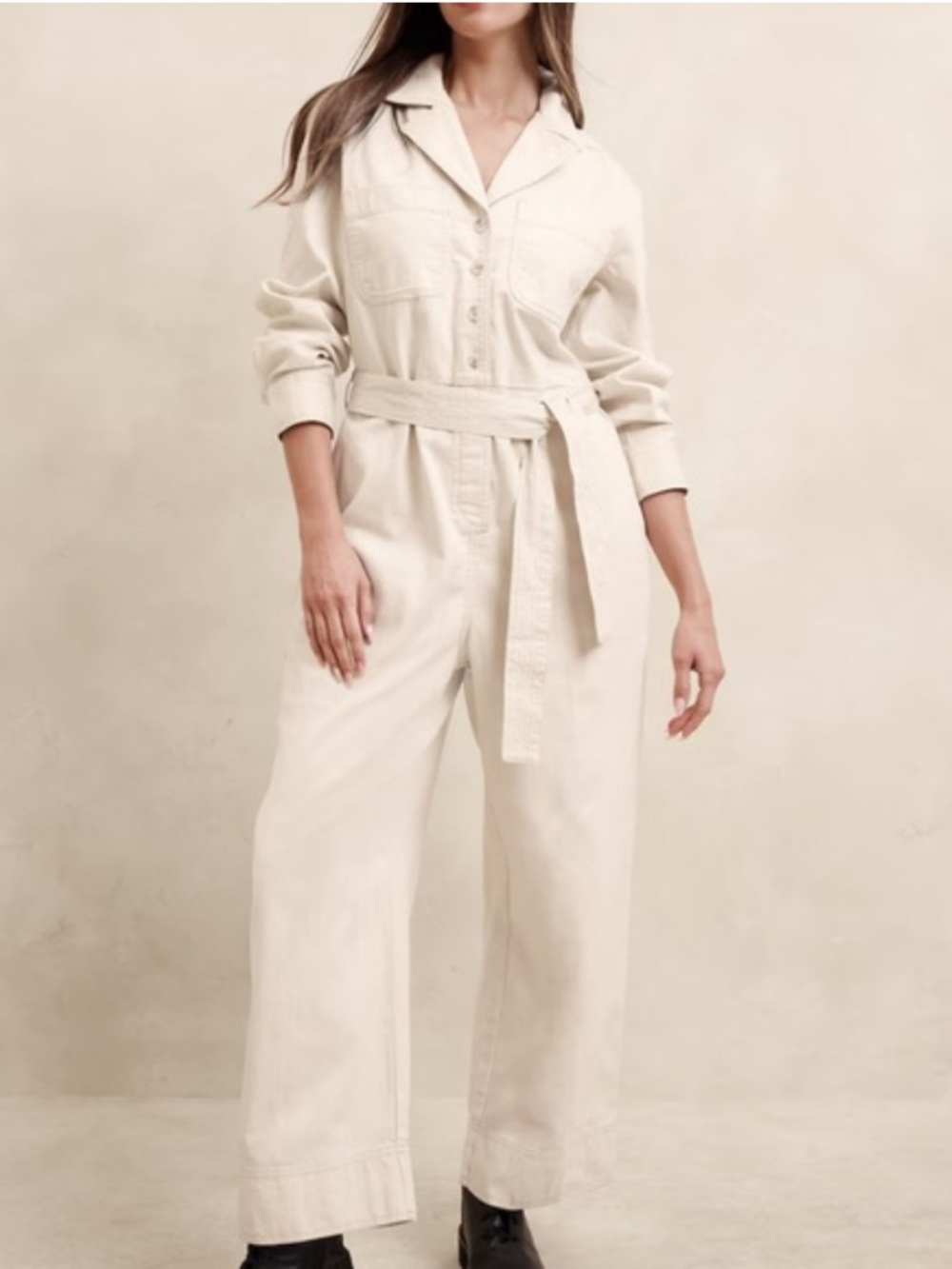 BANANA REPUBLIC WOMENS TAILORED CREAM DENIM JUMPSUIT SMALL NEW WITH TAGS